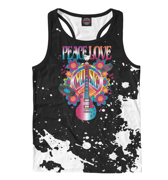 Мужская майка-борцовка с изображением PEACE LOVE MUSIC цвета Белый