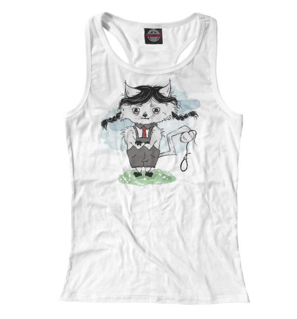 Женская майка-борцовка с изображением Котик Wednesday цвета Белый