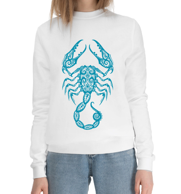 Женский хлопковый свитшот с изображением Зодиак - Скорпион цвета Белый