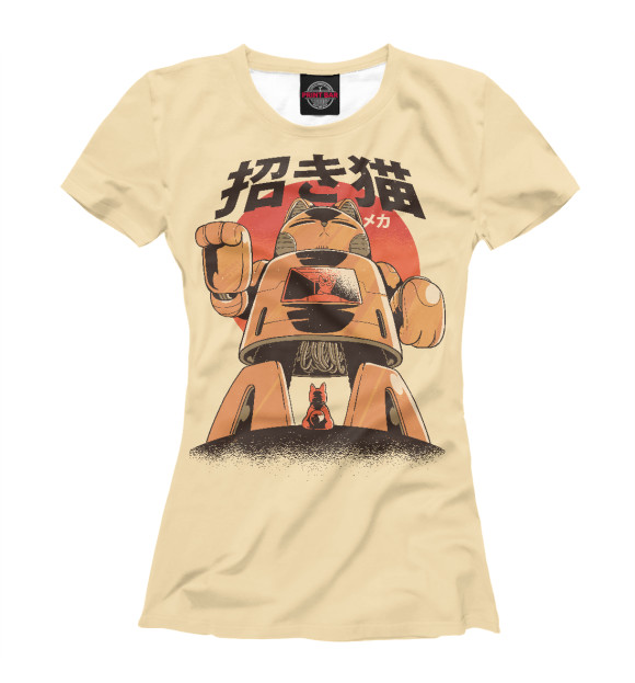 Женская футболка с изображением Mecha cat цвета Белый