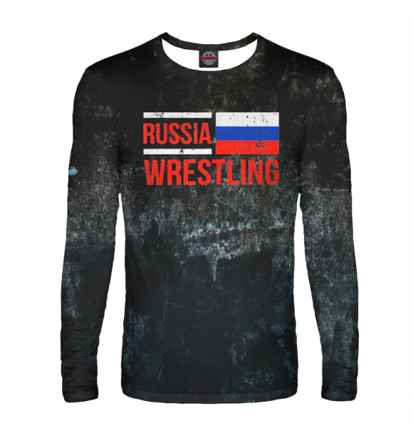 Мужской лонгслив с изображением Russia Wrestling цвета Белый