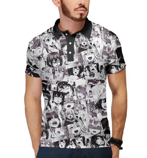 Мужское поло с изображением Ahegao (Ахегао) цвета Белый