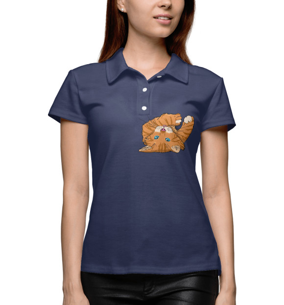 Женское поло с изображением Рыжий котэ цвета Белый