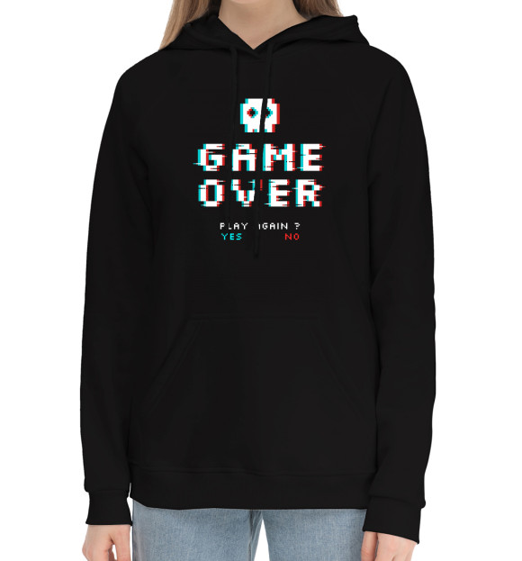 Женский хлопковый худи с изображением Game over цвета Черный
