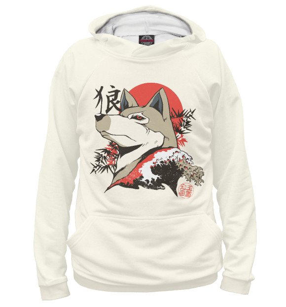 Худи для девочки с изображением Японский волк цвета Белый