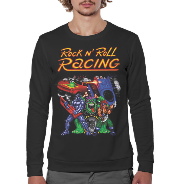 Мужской свитшот с изображением Rock n’ Roll Racing цвета Белый