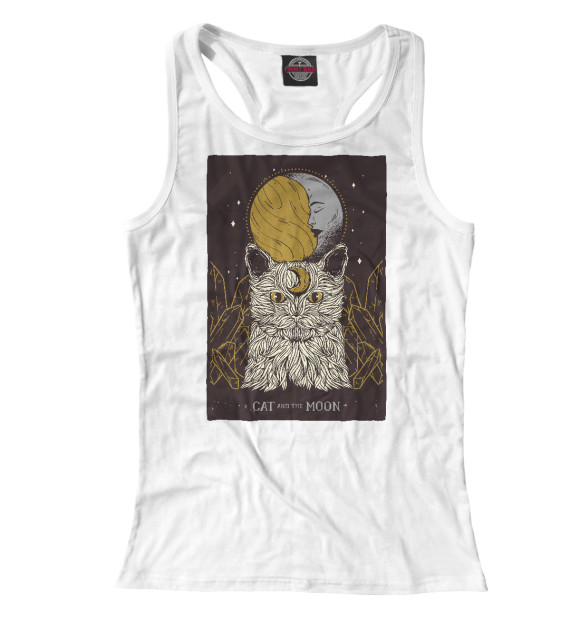 Женская майка-борцовка с изображением Cat Moon Tarot цвета Белый
