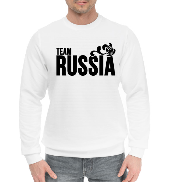 Мужской хлопковый свитшот с изображением Team Russia цвета Белый