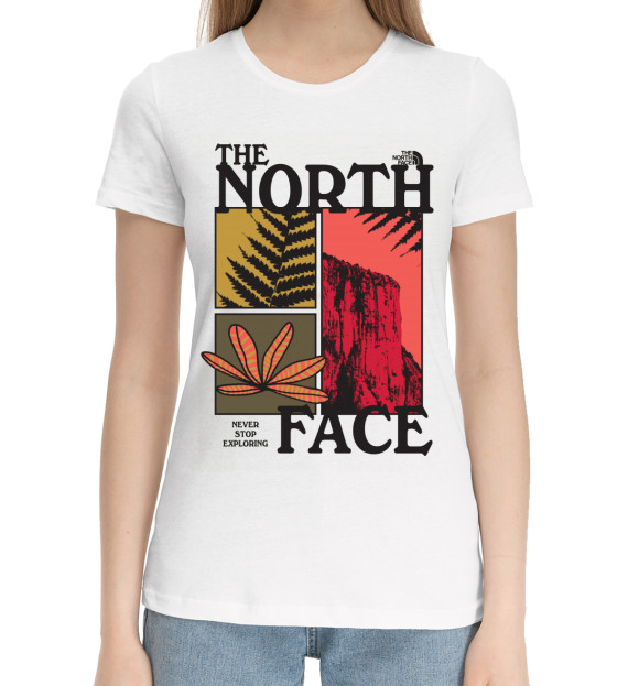 Женская хлопковая футболка с изображением The North Face цвета Белый