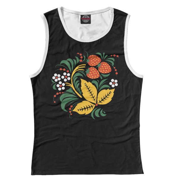 Майка для девочки с изображением Хохлома роспись Клубника цвета Белый