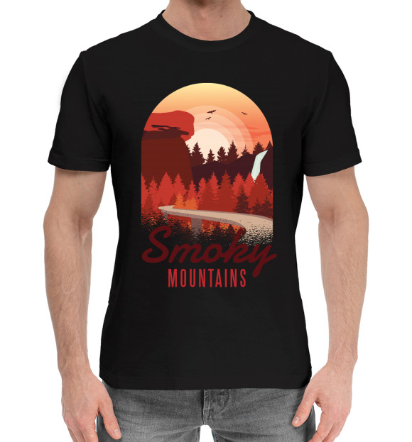 Мужская хлопковая футболка с изображением Smoky Mountains цвета Черный