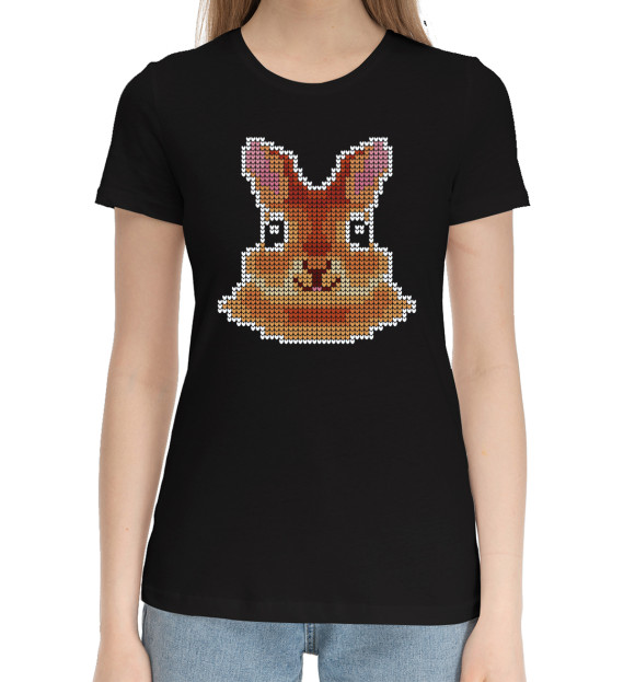 Женская хлопковая футболка с изображением Кролик цвета Черный