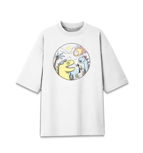 Женская футболка оверсайз с изображением Динозавры цвета Белый