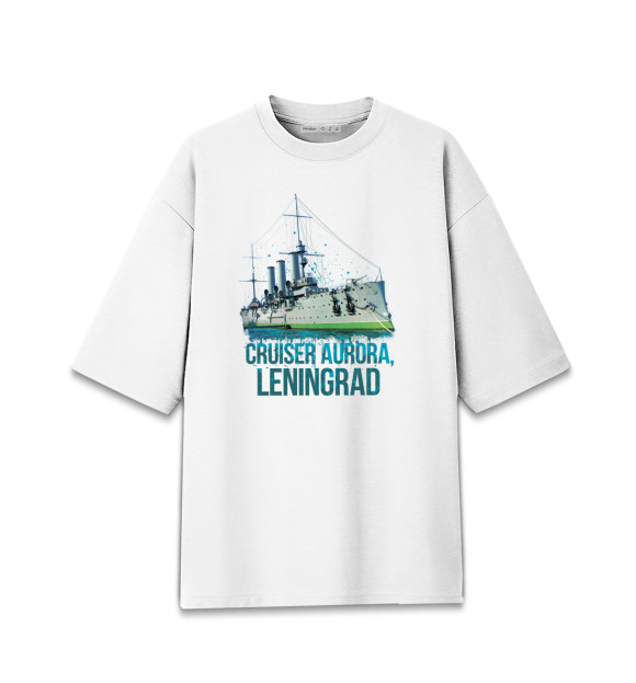 Мужская футболка оверсайз с изображением Крейсер Аврора цвета Белый