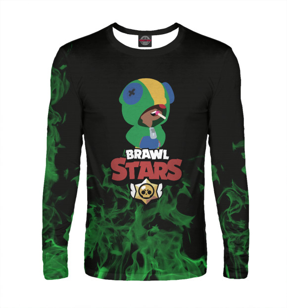 Мужской лонгслив с притом Brawl Stars:Leon цвета Белый Мужской лонгслив с изображением Brawl Stars:Leon цвета Белый