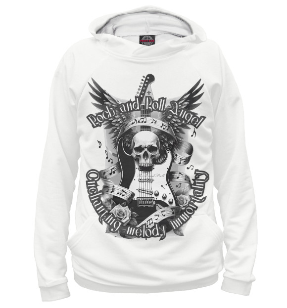 Женское худи с изображением Rock and Roll Angel цвета Белый