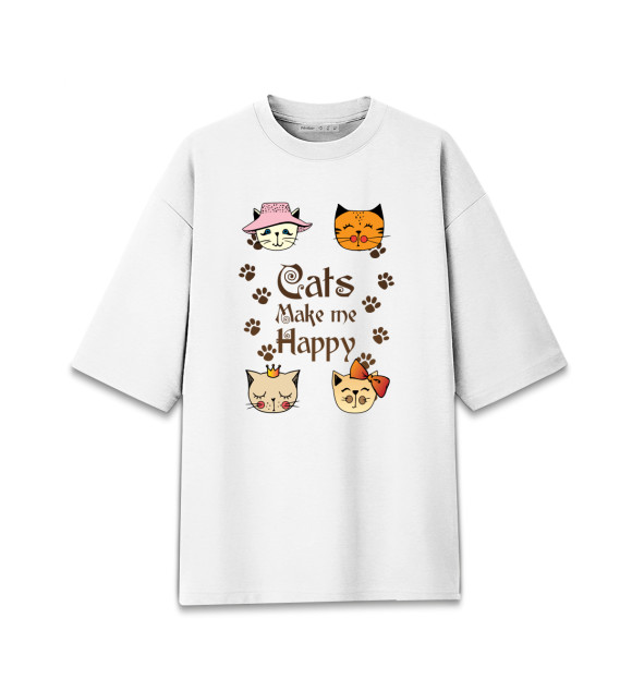Женская футболка оверсайз с изображением Cats Make me Happy цвета Белый