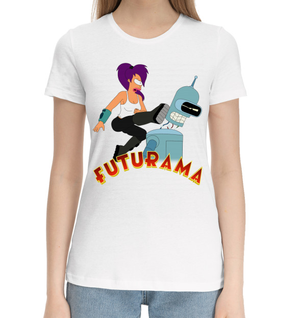 Женская хлопковая футболка с изображением Futurama цвета Белый