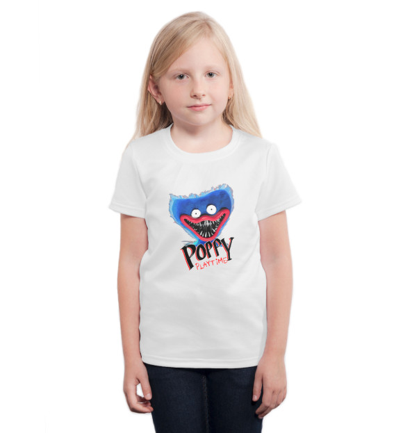 Футболка для девочек с изображением Poppy Playtime цвета Белый