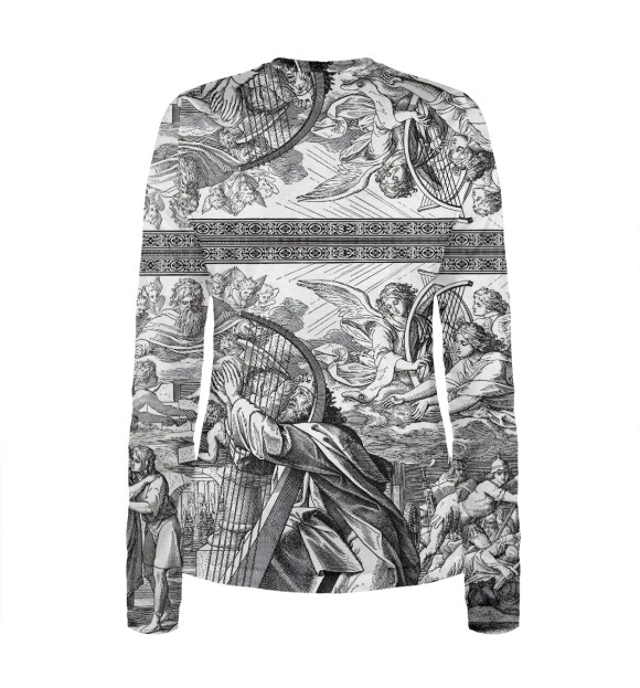 Женский лонгслив с изображением Первый день творения цвета Белый