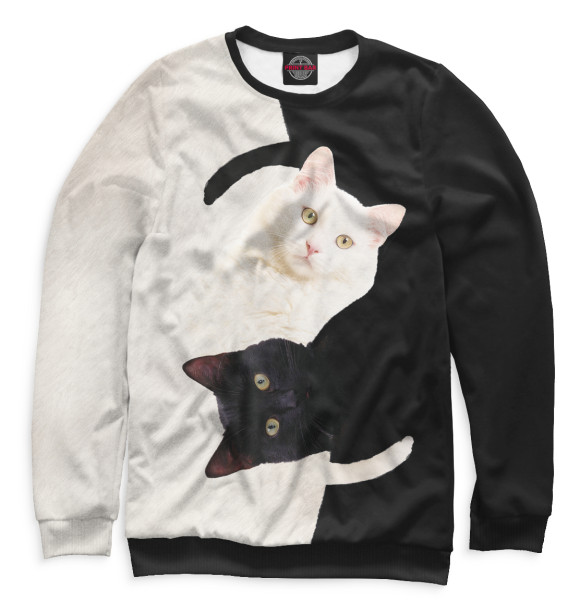 Свитшот для мальчиков с изображением Чёрный и белый кот цвета Белый