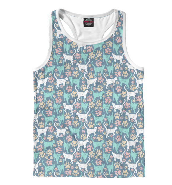 Мужская майка-борцовка с изображением Кошки цвета Белый