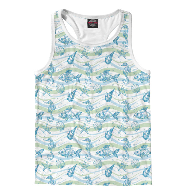 Мужская майка-борцовка с изображением Подводный мир цвета Белый