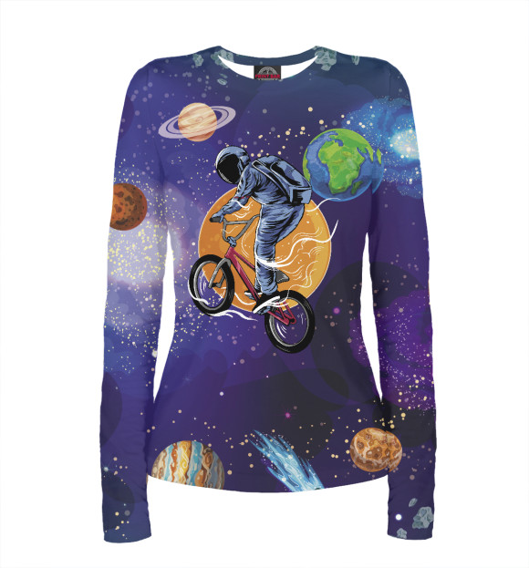 Женский лонгслив с изображением Space bicycle цвета Белый