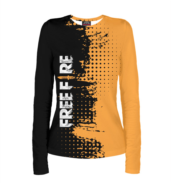 Женский лонгслив с притом Garena Free Fire цвета Белый Женский лонгслив с изображением Garena Free Fire цвета Белый