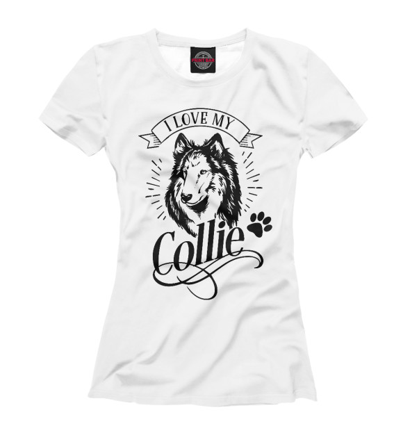 Женская футболка с изображением I love my collie цвета Белый
