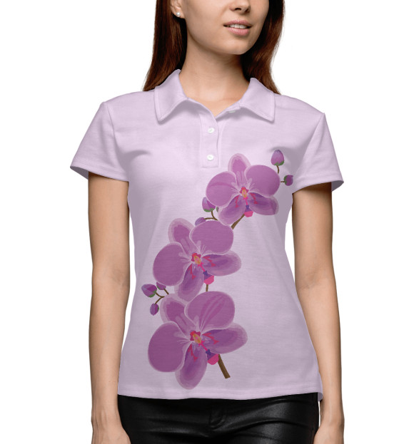 Женское поло с изображением Орхидея цвета Белый