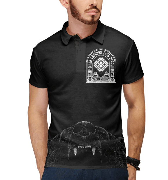 Мужское поло с изображением Медведь цвета Белый