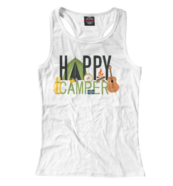 Женская майка-борцовка с изображением Happy camper цвета Белый