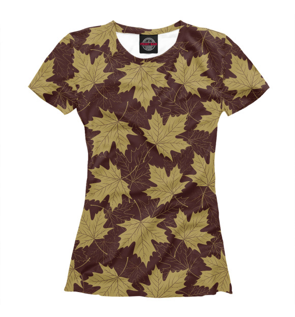 Женская футболка с изображением Осенние листы (коричневый фон) цвета Белый