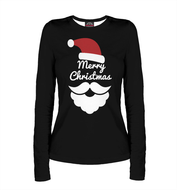 Женский лонгслив с изображением Merry Christmas цвета Белый