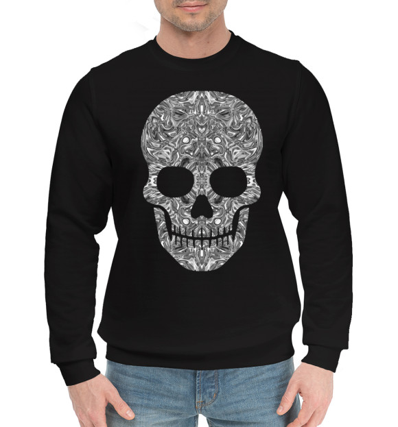 Мужской хлопковый свитшот с изображением Skull B/W цвета Черный