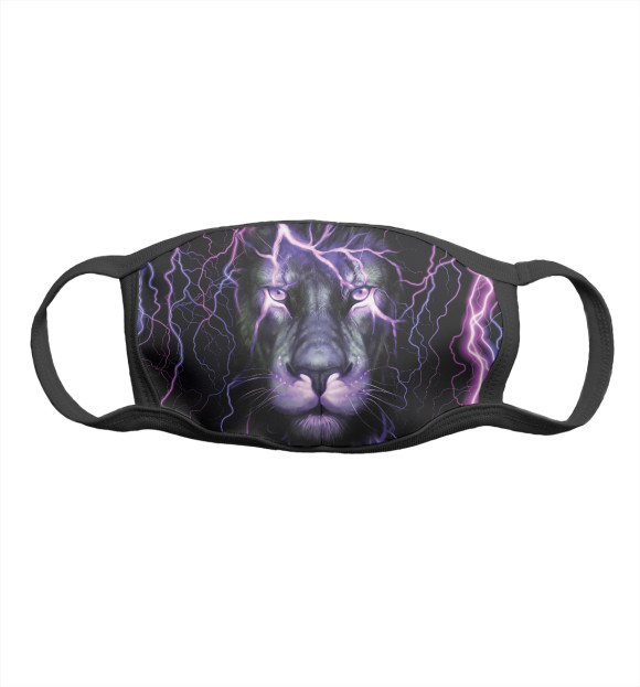 Маска тканевая с изображением Неоновый лев \ Neon lion цвета Белый