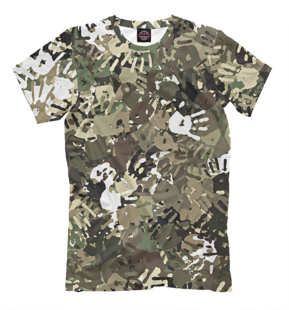 Футболка для мальчиков с притом Камуфляж с отпечатками рук цвета Белый Футболка для мальчиков с изображением Камуфляж с отпечатками рук цвета Белый