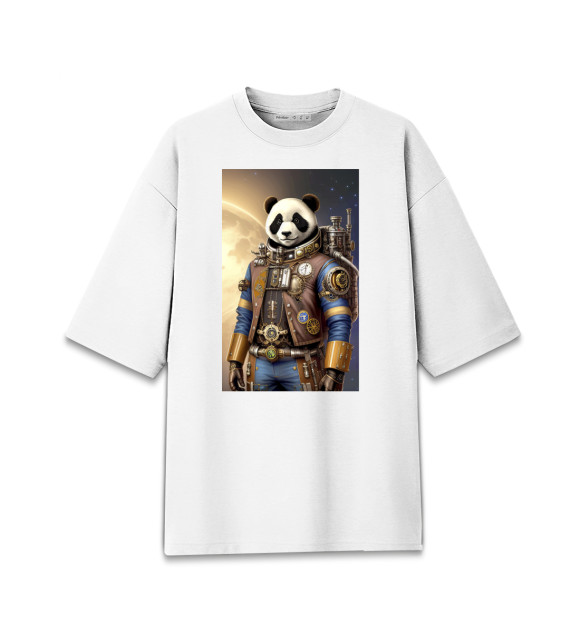 Мужская футболка оверсайз с изображением Панда космонавт - стимпанк цвета Белый