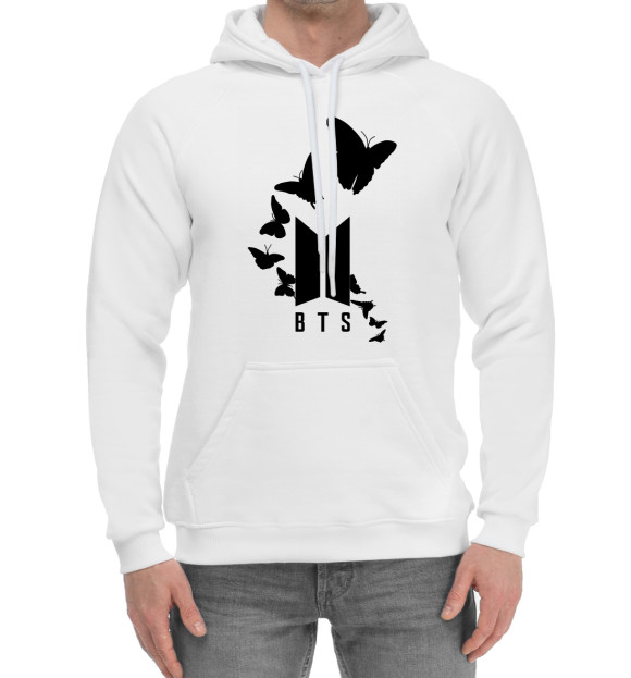 Мужской хлопковый худи с изображением BTS цвета Белый