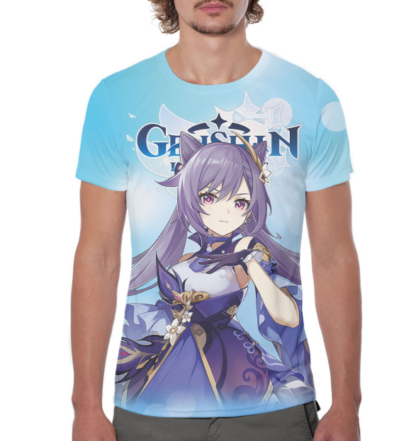 Мужская футболка с изображением Кэ Цин, Keqing цвета Белый