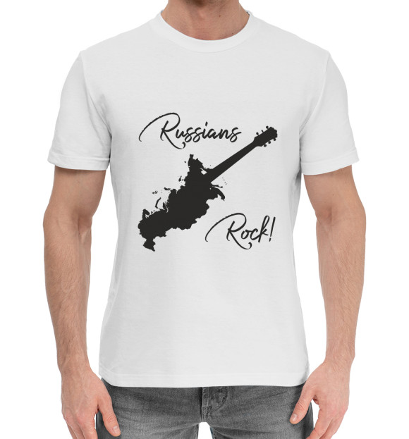 Мужская хлопковая футболка с изображением Russians Rock цвета Белый