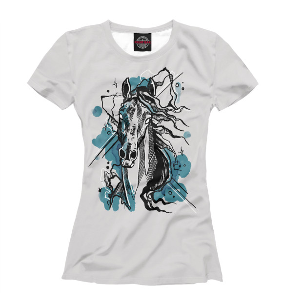 Женская футболка с изображением Лошадь в графике и акварели цвета Белый