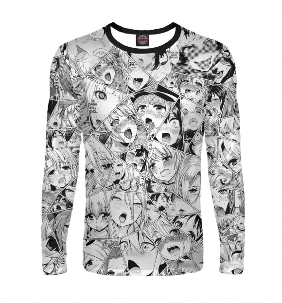 Мужской лонгслив с изображением Ahegao Fragments цвета Белый