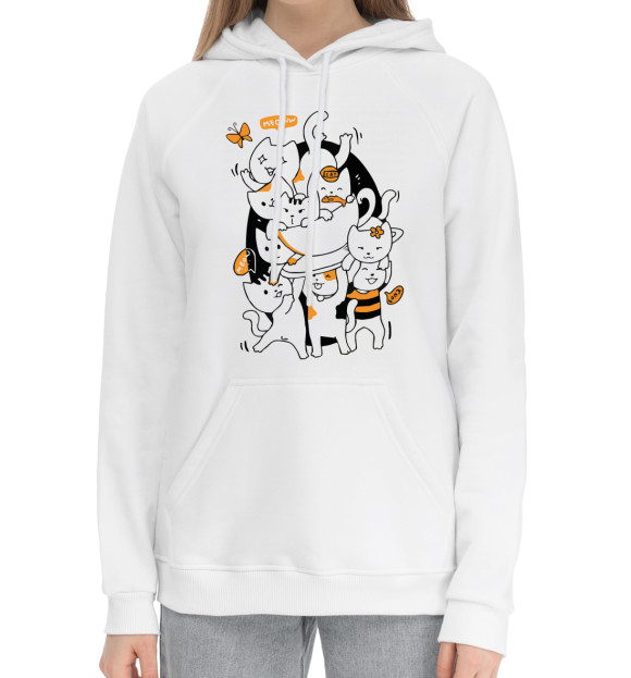 Женский хлопковый худи с изображением Котошабашь цвета Белый