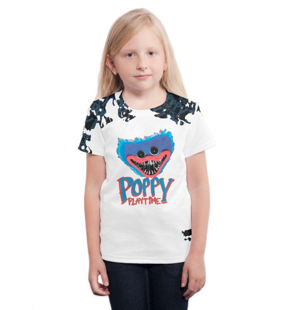 Футболка для девочек с изображением Poppy Playtime цвета Белый