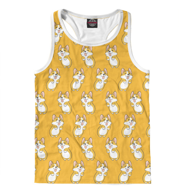 Мужская майка-борцовка с изображением Корги цвета Белый