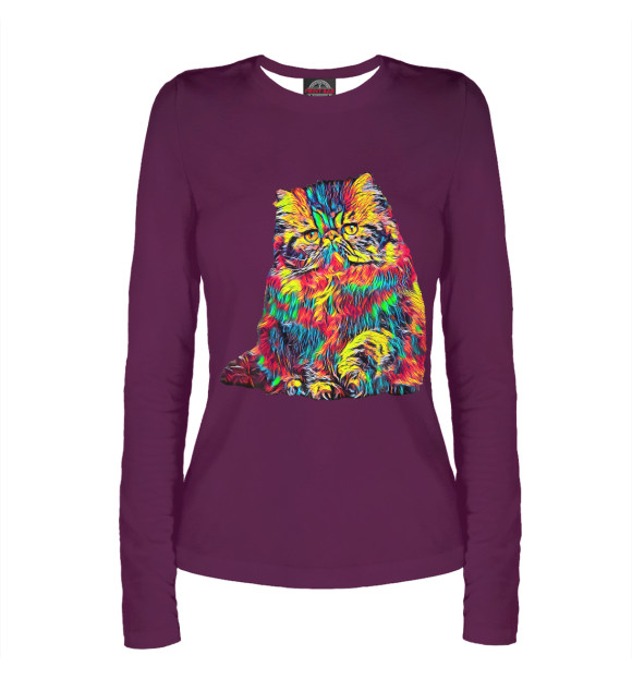 Женский лонгслив с притом Persian Cat цвета Белый Женский лонгслив с изображением Persian Cat цвета Белый