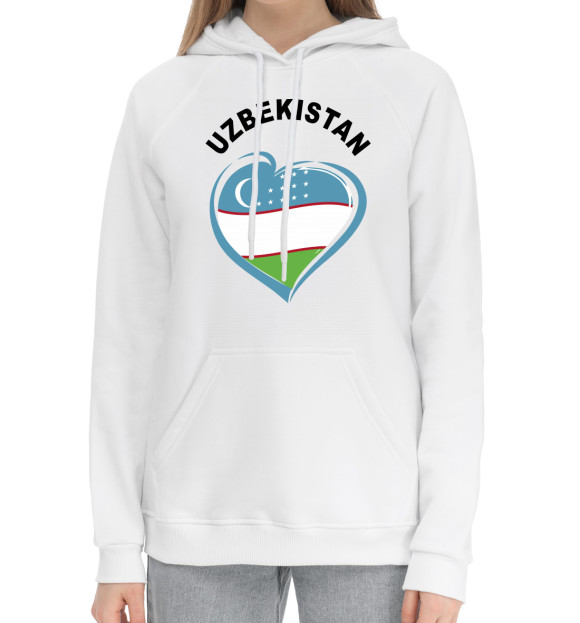 Женский хлопковый худи с изображением Узбекистан цвета Белый
