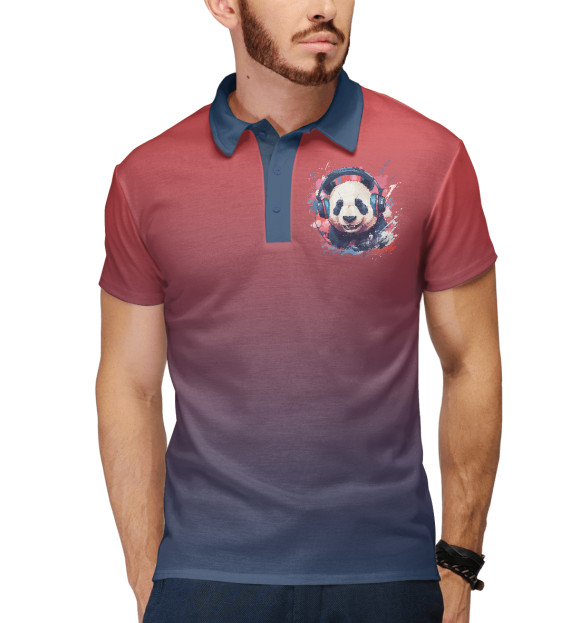 Мужское поло с изображением Панда в наушниках цвета Белый